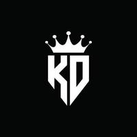 Estilo do emblema do monograma do logotipo kd com modelo de design em forma de coroa vetor