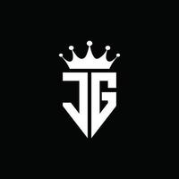 Estilo do emblema do monograma do logotipo jg com modelo de design em forma de coroa vetor