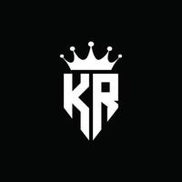 Estilo do emblema do monograma do logotipo da kr com modelo de design em forma de coroa vetor