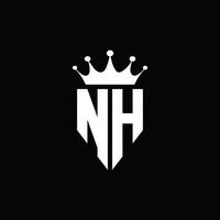 Estilo do emblema do monograma do logotipo da nh com modelo de design em forma de coroa vetor