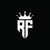 Estilo do emblema do monograma do logotipo da rf com modelo de design em forma de coroa vetor