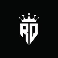 Estilo do emblema do monograma do logotipo rq com modelo de design em forma de coroa vetor