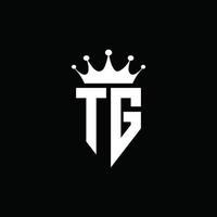 Estilo do emblema do monograma do logotipo tg com modelo de design em forma de coroa vetor