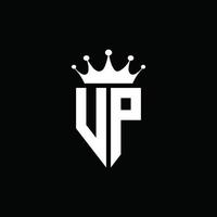 Estilo do emblema do monograma do logotipo vp com modelo de design em forma de coroa vetor