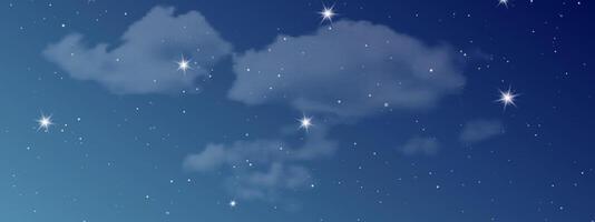 noite céu com nuvens e muitos estrelas vetor