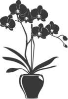 ai gerado silhueta orquídea flor dentro a vaso Preto cor só vetor