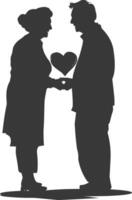 ai gerado silhueta idosos casal segurando coração símbolo Preto cor só vetor