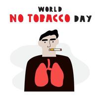 mundo não tabaco dia. pouco saudável fumante. mão desenhado ilustração em branco fundo. vetor