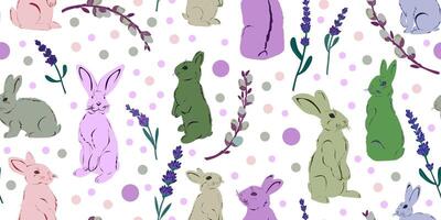 uma padronizar com coelhos e lavanda flores vetor