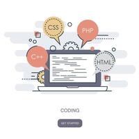 programação e codificação conceito. inscrição desenvolvimento ícone para sites. Programas e programa código conceito. plano ilustração vetor