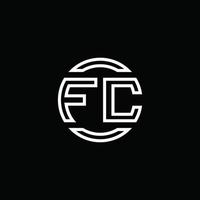 Monograma do logotipo da fc com modelo de design arredondado de círculo de espaço negativo vetor