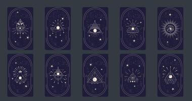 celestial esotérico quadro, Armação conjunto com pirâmide olho isolado. boêmio celestial arco com Estrela e trangle. místico elemento simples ilustração. boho arco geometria olho. vetor