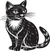 Preto gato - Preto e branco ilustração, vetor