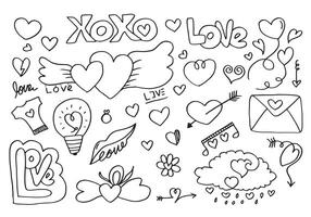 conjunto de amor. desenho à mão. estilo doodle. para seu projeto. vetor