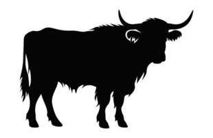 terras altas gado vaca Preto silhueta isolado em uma branco fundo vetor