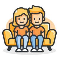 fofa casal dentro amor sentado em sofá simples ilustração vetor