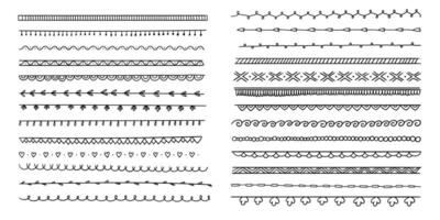conjunto do artístico caneta escovas. mão desenhado grunge golpes. ilustração. à mão livre escrito a mão linha divisores e realçar fronteiras vetor