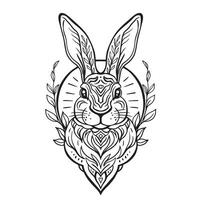 Preto e branco ilustração do uma coelhinho, contorno desenho, ornamental desenhando do a Páscoa Coelho vetor