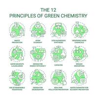 verde química princípios verde conceito ícones. químico síntese, prejudicial substâncias. ícone pacote. imagens. volta forma ilustrações para infográfico, apresentação. abstrato idéia vetor