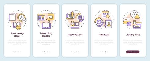 livro circulação tipos onboarding Móvel aplicativo tela. passo a passo 5 passos editável gráfico instruções com linear conceitos. interface do usuário, ux, gui modelo. Monserrate seminegrito, regular fontes usava vetor