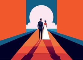 elegante casal em pôr do sol andar - moderno amor ilustração vetor