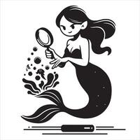 sereia cientista silhueta ilustração vetor