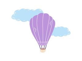 fofa mão desenhado quente ar balão com nuvens. plano ilustração isolado em branco fundo. rabisco desenho. vetor