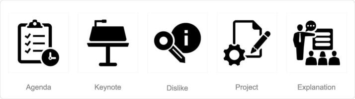 uma conjunto do 5 o negócio apresentação ícones Como agenda, palestra principal, não gostar vetor