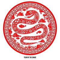 feliz chinês Novo ano 2025 a serpente zodíaco placa com flor, lanterna, asiático elementos vermelho papel cortar estilo em cor fundo. vetor