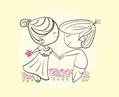 feliz casais dançando em brilhante dias, mão desenhado ilustração dentro esboço rabisco estilo. vetor