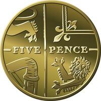 britânico dinheiro ouro moeda 5 centavos vetor