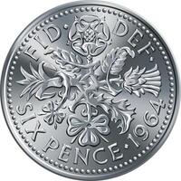 1964 britânico seis pence dinheiro ouro moeda vetor