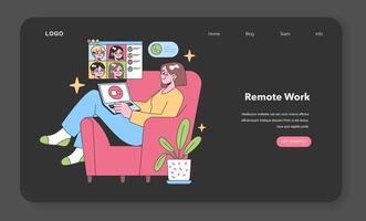 uma relaxado teletrabalhador participa dentro uma virtual equipe encontro a partir de a conforto vetor