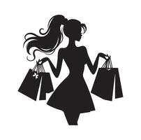 compras menina silhueta ilustração vetor