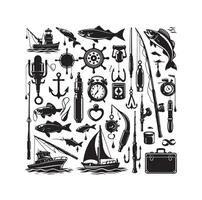 pescaria elementos ícone ilustração silhuetas vetor