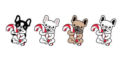 cachorro francês buldogue ícone Natal doce bengala cachorro animal personagem desenho animado símbolo cachecol ilustração rabisco Projeto vetor