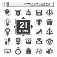 ícone conjunto mulher dia. relacionado para mulheres justiça símbolo. quadrinho estilo. simples Projeto ilustração vetor
