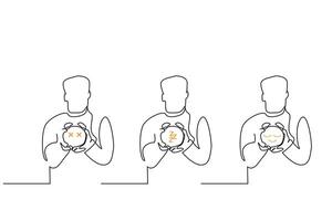 homem pessoa mostrando relógio diferente humores emoções conjunto frente Visão linha arte Projeto vetor