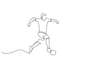 profissional futebol jogador homem bola futebol corre esporte estilo de vida 1 linha arte Projeto vetor