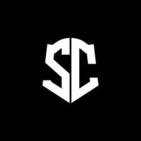 Fita do logotipo da letra do monograma sc com estilo de escudo isolado no fundo preto vetor
