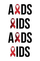 conjunto de tipografia de aids com fita vermelha. ajuda palavra. ilustração de texto do dia mundial da sida vetor