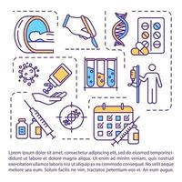 ícone do conceito de tratamento de câncer com texto. quimioterapia e cirurgia. radioterapia. modelo de vetor de página ppt. terapia medicamentosa oncológica. folheto, revista, elemento de design de livreto com ilustrações lineares