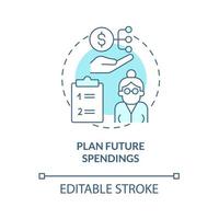 Analise o ícone do conceito de despesas futuras. calcular orçamento e renda idéia abstrata linha fina ilustração. planejar despesas financeiras. desenho de cor de contorno isolado vetor. curso editável vetor