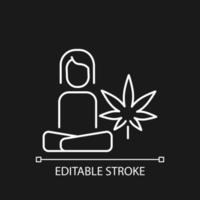 cannabis stress terapia ícone linear branco para tema escuro. benefícios para a saúde mental. tratamento da ansiedade. ilustração personalizável de linha fina. símbolo de contorno de vetor isolado para o modo noturno. curso editável