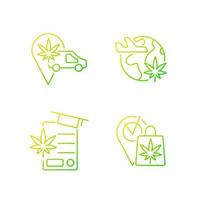 conjunto de ícones do vetor linear gradiente da indústria de cannabis em todo o mundo. transporte de maconha. indústria de viagens. loja de cannabis. feixe de símbolos de contorno de linha fina. coleção de ilustrações de contorno isolado