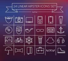 24 ícones lineares hipster em fundo gradiente vetor
