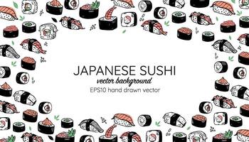 Sushi bar, japonês Comida mão desenhado fundo vetor