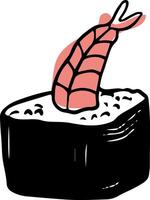 solteiro camarão Sushi lista mão desenhado rabisco estilo frente Visão isolado em branco fundo vetor