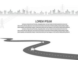 jornada rodoviária para o futuro. rua de asfalto isolada no fundo da cidade. símbolos caminho para o objetivo do ponto final. caminho significa planejamento de negócios bem-sucedido, adequado para publicidade e presentstation vetor