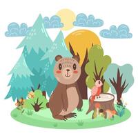 fofa ilustração do uma Urso dentro a floresta. crianças cena. vetor